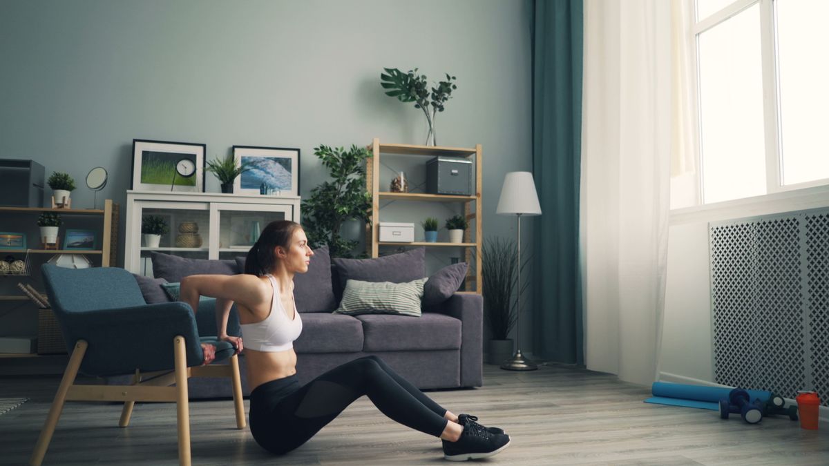 Chair dips in a room with no equipment